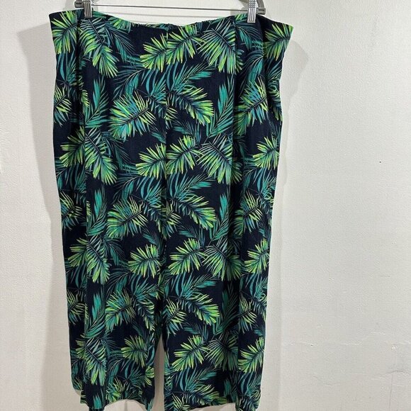Soft Surroundings Sidnei Wide Leg Crop Palazzo Pants Linen Blend Palm SZ 2XL - Picture 3 of 14